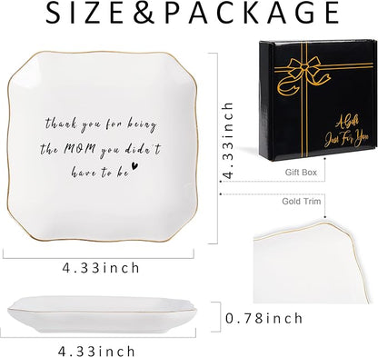 Bonus Mom Stepmom Gifts Ring Dish Trinket Jewelry Tray, Birthday Christmas Valentines Mother's Day Gift - Thank You for Being the Mom You Didn't Have to Be