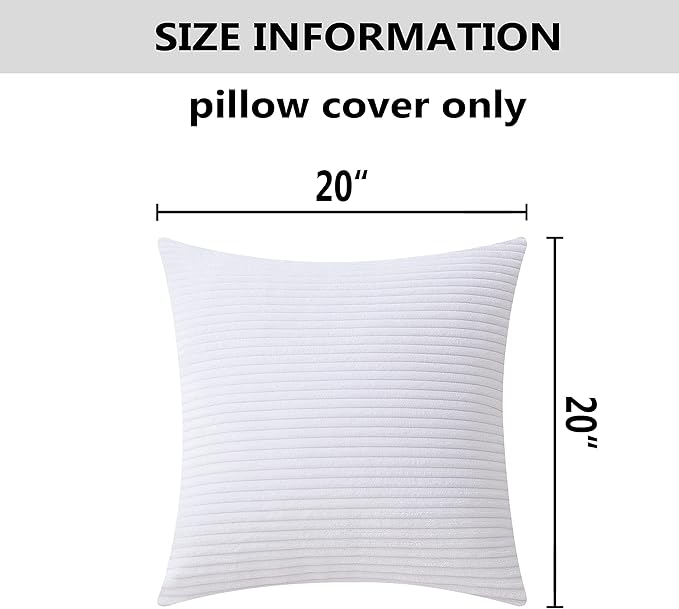 Home Brilliant Set of 2 Decor Supersoft Pillow Covers Striped Velvet Corduroy Decorative Throw Toss Cushion Cover for Sofa, 50x50 cm, 20 x 20 Inch, Pure White,