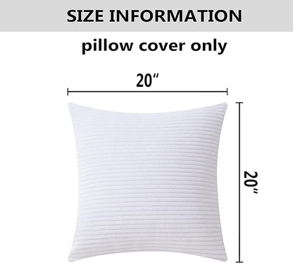 Home Brilliant Set of 2 Decor Supersoft Pillow Covers Striped Velvet Corduroy Decorative Throw Toss Cushion Cover for Sofa, 50x50 cm, 20 x 20 Inch, Pure White,