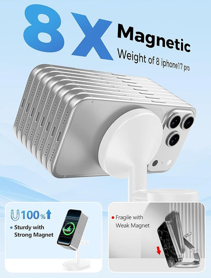 2025 3 in 1 Wireless Charging Station for Apple MagSafe Charger, 15W Fast Magnetic Mag-Safe Charger Stand for iPhone 17 16 15 14 13 12 Apple Watch AirPods, 2 Pack (Adaptor Not Included)