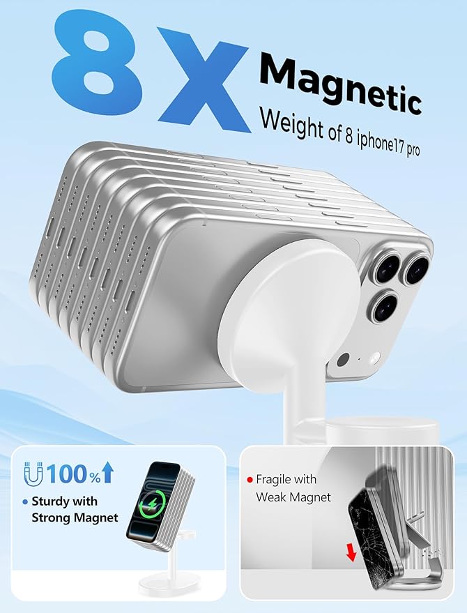 2025 3 in 1 Wireless Charging Station for Apple MagSafe Charger, 15W Fast Mag-Safe Charger Stand for iPhone 17 16 15 14 13 12 Apple Watch AirPods Compatible with MagSafe, White