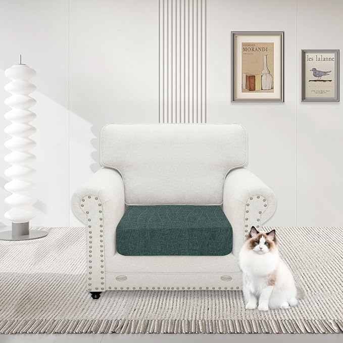 MAXIJIN Waterproof Couch Cushion Covers Stretch Sofa Seat Slipcovers Washable，Sectional Outdoor Cushion Covers with Elastic Bottom for Dogs Pets Kids (1 Pc Cushion Cover, Pea Green)