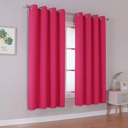 DUALIFE Solid Blackout Curtain Panels for Living Room 45 Inch Length Hot Pink Thermal Insulated Room Darkening Curtains Grommet Top 52''x45'' Raspberry Sorbet