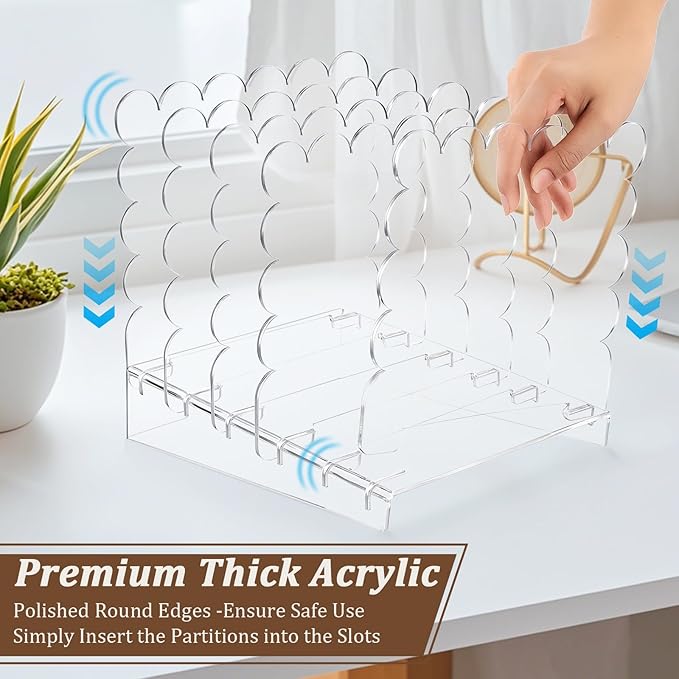 Clear Vertical File Organizer Acrylic File Holder Mails Letter Paper Envelope holder Stand Desk Organizer for Office Home School(Removable 5 Compartments,9.8 x 9.5 x 7.9 Inch)