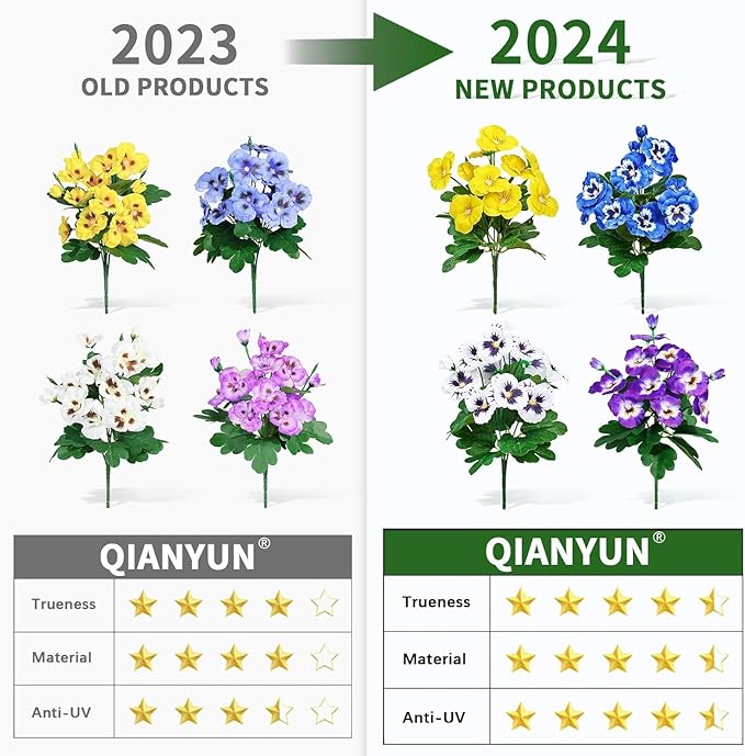 QIANYUN Fake Flowers- 24 Bundles Faux Plastic Purple Flowers for Home Wedding Kitchen Garden Table Centerpieces Indoor Outdoor Decor (Four Mixed Colors)
