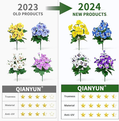 QIANYUN Fake Flowers- 24 Bundles Faux Plastic Purple Flowers for Home Wedding Kitchen Garden Table Centerpieces Indoor Outdoor Decor (Four Mixed Colors)