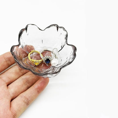 Flower Ring Dish Jewelry Tray, Glass Jewelry Dish Tray, Aesthetic Room Decor Small Trinket Dish, Nightstand Jewlery Ring Holder Dish, Bathroom Jewelry Plate Bowl for Rings Earrings Gift (Smoky Gray)