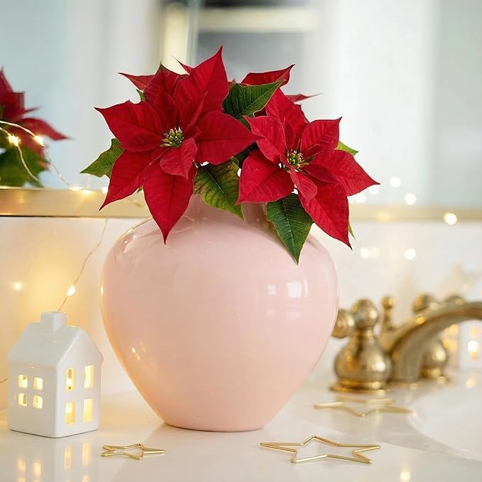 Willowy Small Pinkish-Beige Porcelain Flower Vase – 5 Inch Glossy, Ceramic Pink Vases for Home Decor, Tan Vases for Flowers, Mini/Short Beige Round Vase