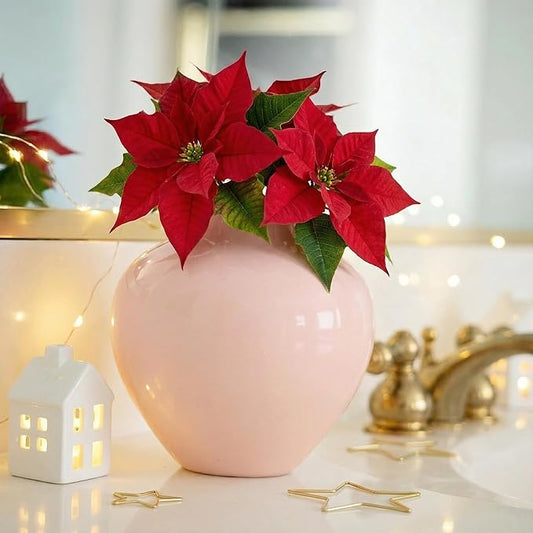 Willowy Small Pinkish-Beige Porcelain Flower Vase – 5 Inch Glossy, Ceramic Pink Vases for Home Decor, Tan Vases for Flowers, Mini/Short Beige Round Vase
