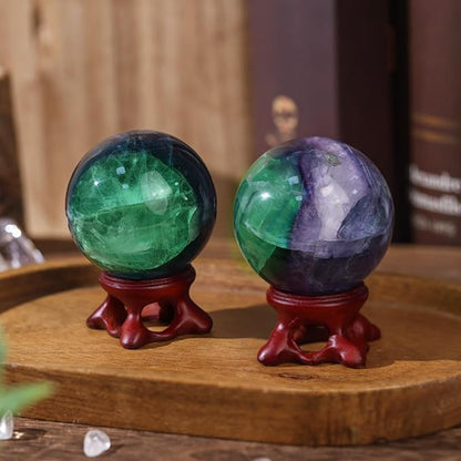 moonsix Natural Fluorite Crystal Sphere with Resin Stand Healing Energy Stone Decorative Ball Sculpture for Home Office Tabletop, 41-50 mm