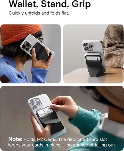 MOFT Magnetic Wallet Stand Compatible with iPhone 17/16/15/14/13/12 Series, Angle Adjustment & Magsafe Compatible MOVAS Phone Stand,Jet Black