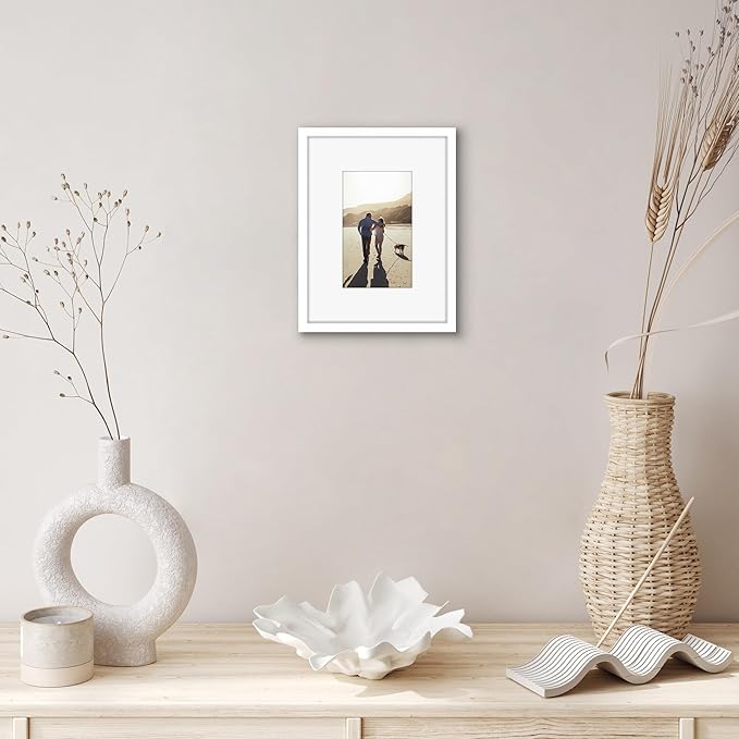 Americanflat 6x8 Picture Frame with Shatter-Resistant Glass - Use as 3x5 Frame with Mat or Display 6x8 Photo Without Mat - Streamline Collection - Picture Frames for Tabletop and Wall - White