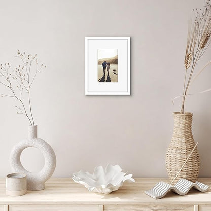 Americanflat 6x8 Picture Frame with Shatter-Resistant Glass - Use as 3x5 Frame with Mat or Display 6x8 Photo Without Mat - Streamline Collection - Picture Frames for Tabletop and Wall - White