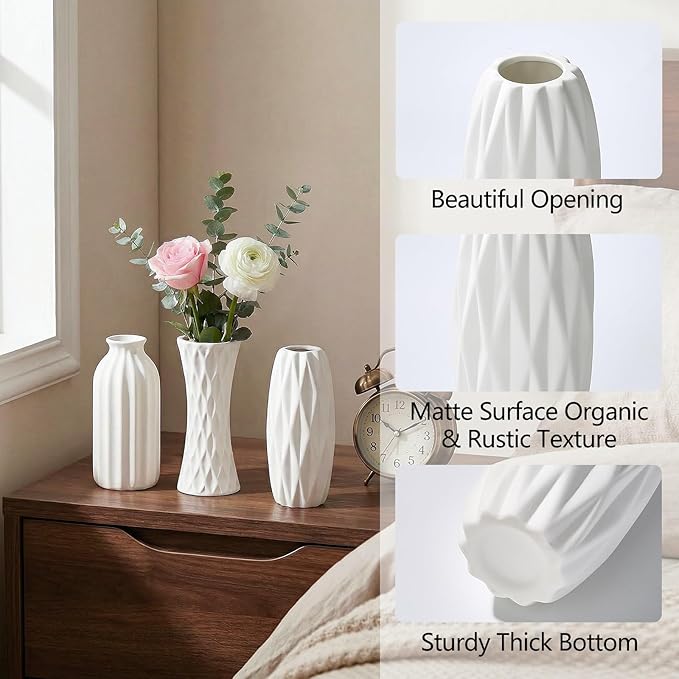BEAHOT Ceramic Bud Vases Set of 16 - Matte White Mini Ceramic Bud Vases Collection: Non-Repeating Modern Boho Centerpiece - Small Unglazed Jars for for Weddings, Home, Shelf Decor