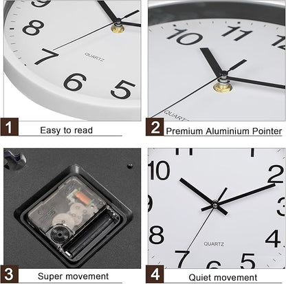 Inbagi 8 Pcs Wall Clock Large Silent Battery Operated Wall Clocks Modern Non Ticking Wall Clocks Bulk Decorative for Kitchen Office Living Room Home Bathroom Bedroom Classroom(White,10 Inch)