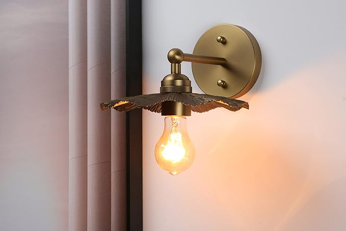 Pathson Set of 2 Metal Wall Sconce Brass Finished, Split Flower Design Wall Lamp Fixture, Home Decor Art Wall Light Hardwired Farmhouse Lighting for Living Room Hallway Bedside