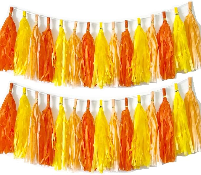 30pcs Paper Tassels Garland Banner Tissue Paper Tassel DIY Hanging Paper Decorations Party Tassel Garland Decor Baby Shower Nursery Wedding Festival Baby Shower Decoration(30, Yellow Orange)