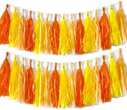 30pcs Paper Tassels Garland Banner Tissue Paper Tassel DIY Hanging Paper Decorations Party Tassel Garland Decor Baby Shower Nursery Wedding Festival Baby Shower Decoration(30, Yellow Orange)