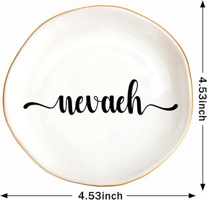 JoycuFF Nevaeh Personalized Name Ceramic Jewelry Tray, Mothers Day Christmas Anniversary Engagement Birthday Gifts for Women Couples, Trinket Dish for Rings Earrings Necklaces Bracelets Keys