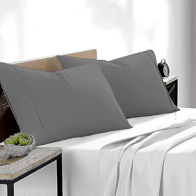 Upgrade Your Bedding Experience with The Made of 100% Cotton Pillow Cases 2 Pack King Pillowcases 20" x 36" Size fits King Pillows. Envelope Closure Dark Grey