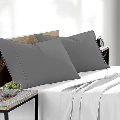 Upgrade Your Bedding Experience with The Made of 100% Cotton Pillow Cases 2 Pack King Pillowcases 20" x 40" Size fits King Pillows. Envelope Closure Dark Grey