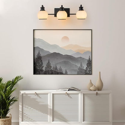 3 Light Modern Bathroom Light Fixtures Over Mirror (LED Bulbs Included), Black Vanity Lights for Bathroom Wall Sconces with Milky White Globe Glass Shades