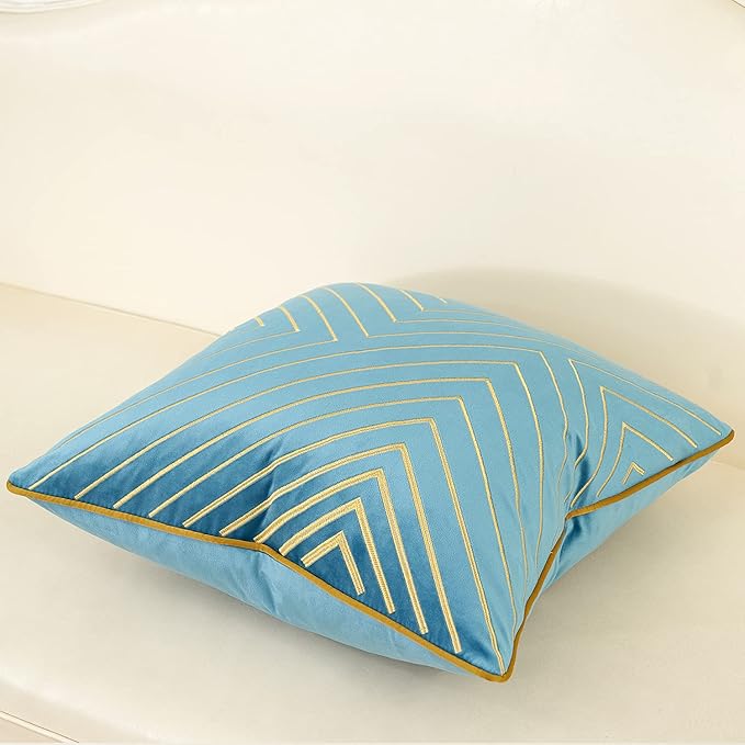Avigers 20 x 20 Inch Grey Blue Gold Striped Geometric Lines Embroidery Velvet Cushion Case Luxury Modern Throw Pillow Cover Decorative Pillow for Couch Living Room Bedroom Car 50 x 50cm
