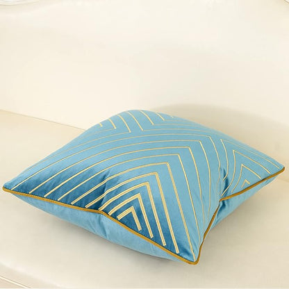 Avigers 18 x 18 Inch Grey Blue Gold Striped Geometric Lines Embroidery Velvet Cushion Case Luxury Modern Throw Pillow Cover Decorative Pillow for Couch Living Room Bedroom Car 45 x 45cm