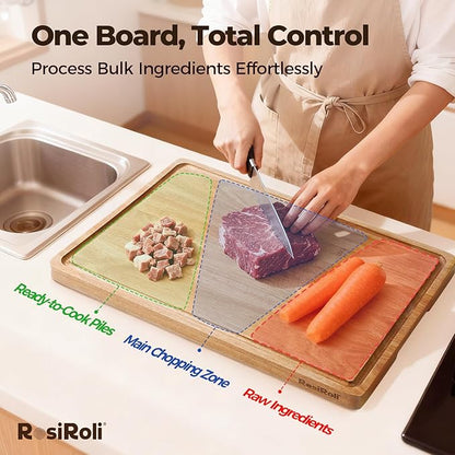 Acacia Wood Cutting Board for Kitchen - 17"x12" Large Chopping Board with Juice Grooves & Handles, 1" Thick FSC Certified Butcher Block Cutting Board for Meat and Veggies, Ideal Gift