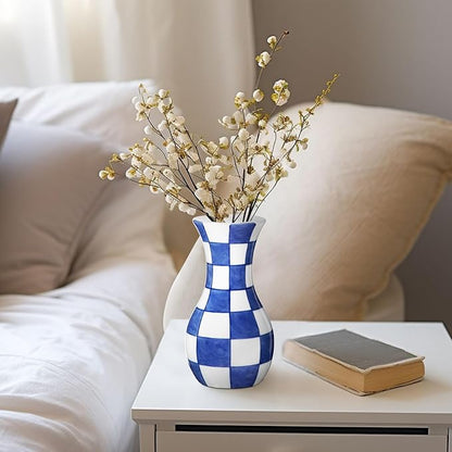 Small Blue and White Vase, 2-Pack 6 Inch Bud Ceramic Flower Vase, Retro Chinoiserie Vases for Fresh Dried Silk Flower Decor Side Table Living Room Bookshelf Antique Grand Millennial - Plain Glazed