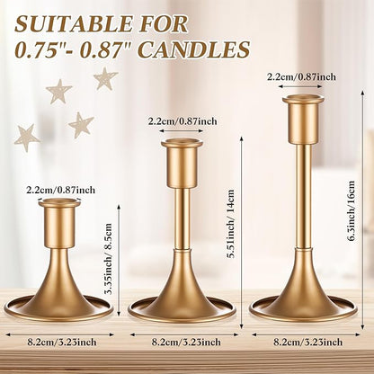 Layhit 24 Pcs Gold Candle Holders Taper Candle Holders for Candlestick Matte Metal Candlestick Holder with Various Heights 3.3" 5.5" 6.3" for Wedding Table Centerpiece Decoration