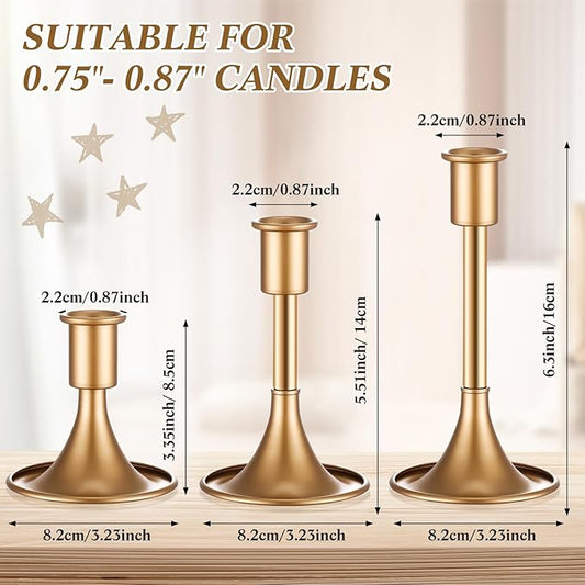 Layhit 24 Pcs Gold Candle Holders Taper Candle Holders for Candlestick Matte Metal Candlestick Holder with Various Heights 3.3" 5.5" 6.3" for Wedding Table Centerpiece Decoration