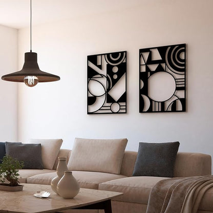 Bakovity Black Abstract Wall Art, Metal Art Wall Decor, Large Geometry Art, Modern 3D Abstract Wall Sculptures for Bedroom Bathroom Living Room (4 Pack, 22.5 x 16 in)