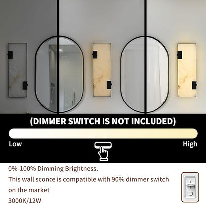 Modern Alabaster Marble Wall Sconces 14.17” Black Frame Dimmable 3000K Warm Glow Light Set of 2 for Bedroom Hallway Living Room