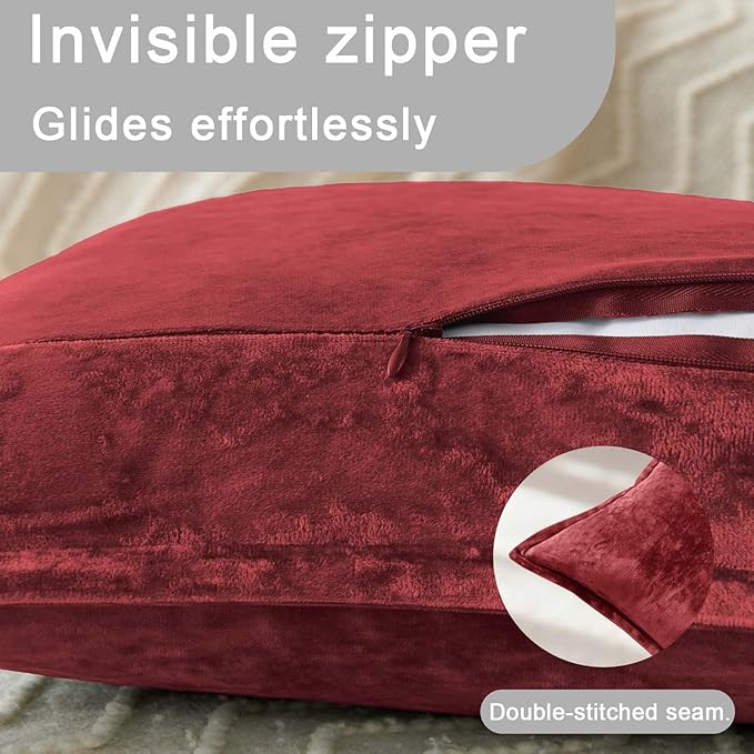Velvet Pillow Covers 2 Pack Soft 26x26 Pillow Covers Solid Square Euro Shams Decorative Couch Pillow Cases with Wide Border for Sofa Bed Home Decor,Christmas Red