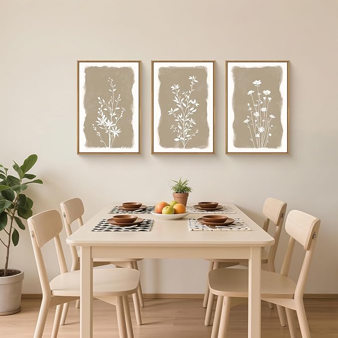Aryroi Large Boho Wildflowers Framed Canvas Wall Art Set,Minimalist Neutral Floral Wall Decor,Vintage Natural Beige Flower Artwork,Modern Botanical Art Print For Living Room,Bedroom,Office-16 x24 x3