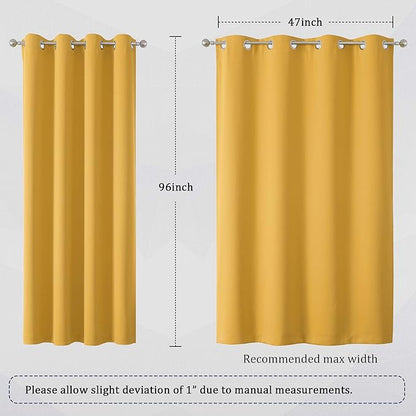 DUALIFE Yellow Solid Curtains 96 Inch Length Blackout Curtain Panels for Bedroom Room Darkening Gold Window Drapes Thermal Insulated Grommet Top 52Wx96L,2 Panels