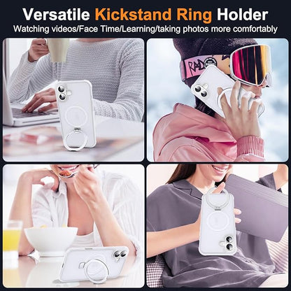 Compatible with iPhone 16 Case with Invisible Magnetic O-Ring Stand Military-Grade Phone Case for iPhone 16 6.1" [Compatible with Mag-Safe][Great Grip Feeling],Translucent
