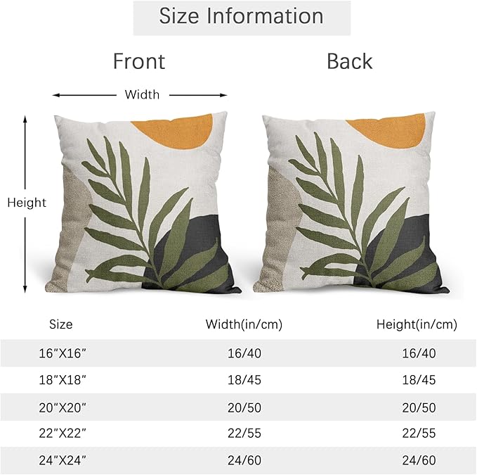 Spring Boho Pillow Covers 20x20 Set of 2 Abstract Mid Century Throw Pillow Covers Green Pillowcase Linen Decoration Farmhouse Soft Decorative Aesthetic Cushion Case Couch for Indoor Outdoor Home Decor
