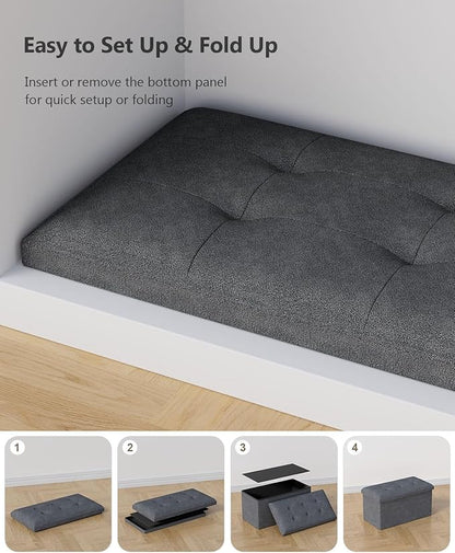 Folding Storage Ottoman Bench, Multi-Functional Ottoman Foot Rest, End of Bed Bench, Storage Chest for Living Room, Bedroom, Hallway, Entryway, Holds Up to 600 lbs (Dark Gray, 30 Inches)
