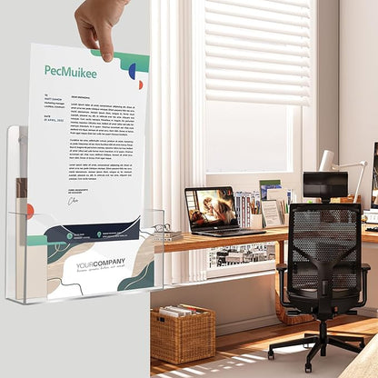 PecMuikee Wall File Organizer, Vertical Acrylic Mail Magazine Holder Wall Mount, 4 Colors of Screw Caps Included Hanging File Organizer for School, Office, Hospital, 2 Pcs