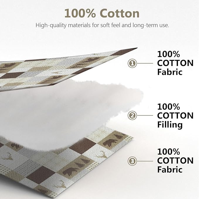 Quilts Queen Size, Quilt Bedding Set Bedspread, 100% Cotton Farmhouse Rustic for Bed, Reversible Lightweight Comforter Bed Spread with Wildlife Patterns, Cream/Brown/Gray, Queen(90/''x98/'')