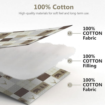 Quilts Queen Size, Quilt Bedding Set Bedspread, 100% Cotton Farmhouse Rustic for Bed, Reversible Lightweight Comforter Bed Spread with Wildlife Patterns, Cream/Brown/Gray, Queen(90/''x98/'')