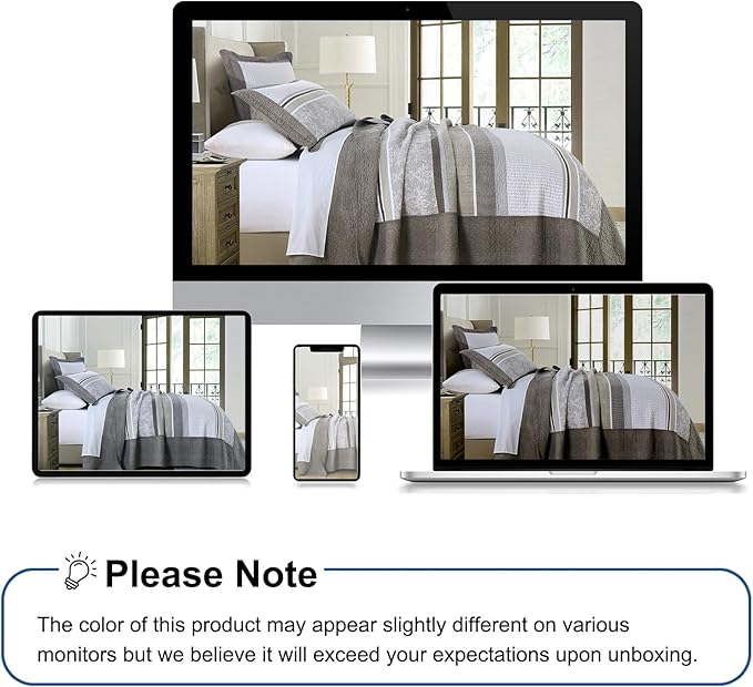 Oversized King Bedspreads 128"x120" - 100% Cotton Lightweight California King Quilt with 2 Pillowshams, Modern Striped Extra Wide Quilted Bedspread Coverlet for All Season, Brown
