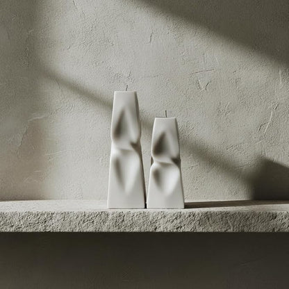 LAWA Twisted Pyramid Candle - Beautiful Handmade Pillar Soy Wax Elegant Aesthetic Candle Housewarming Gift Home Room Shelf Decor Idea (Set of 2) (Moon Gray)
