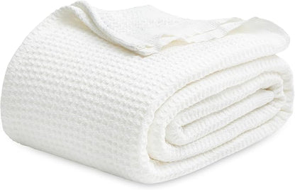 Bedsure Gentlesoft 100% Cotton Blanket King Size for Bed - Breathable and Soft, Thick Cozy Waffle Weave Christmas Blanket Gift for Women, White, 104x90 inches