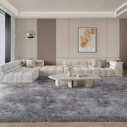 SERISSA Grey Faux Fur Sheepskin Rug 8x10 Feet, Large Fluffy Fuzzy Shaggy Area Rug, Furry Throw Rug for Living Room, Bedroom, Nursery Room Decor (Rectangle, Grey)