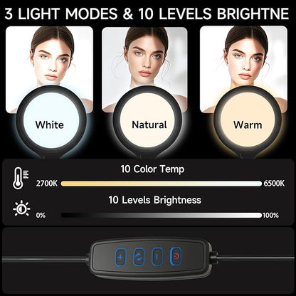 Ring Light Tripod for iPhone, 14" Selfie Ring Light with Tripod Stand and Phone Holder, Professional LED Circle Lighting for Video Recording, Conferencing, Makeup, Streaming, Tiktok, YouTube