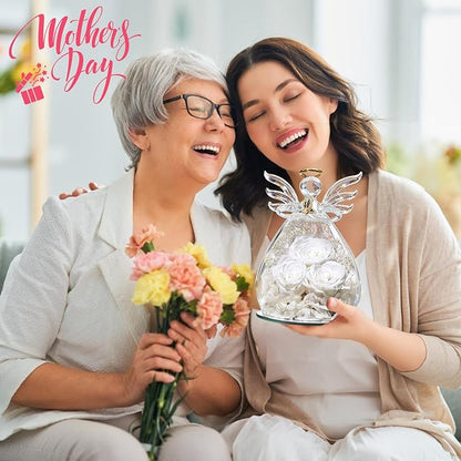 Beferr Valentines Day Rose Gifts for Her Women Mom Gifts for Birthday, Fresh Flowers for Delivery Prime Forever Preserved Rose in Glass Angel Figurine, for Grandma Wife Kids Daughter