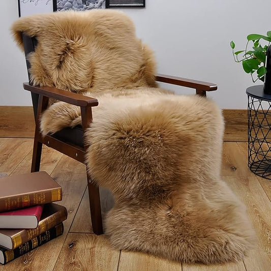 HUAHOO Premium Genuine Sheepskin Rug Mocha Real Australia Sheepskin Natural Luxury Fluffy Lambskin Fur Area Rug Seat Covers for Kids Bedroom Sofa Chair Cover Pets Dogs Mat Double Pelt/2' x 6' Mocha